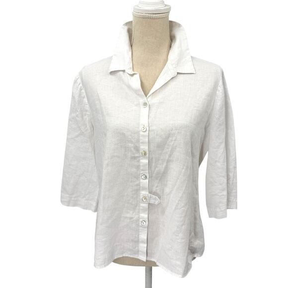 Habitat Clothes Button Tunic Top Large White Linen Blend Artsy Boxy Lagenlook - Picture 1 of 11